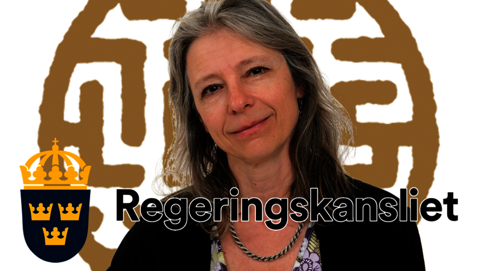 Illustration, Agneta Gulz med regeringskansliets logotyp – samt LUCS logotyp i bakgrunden.